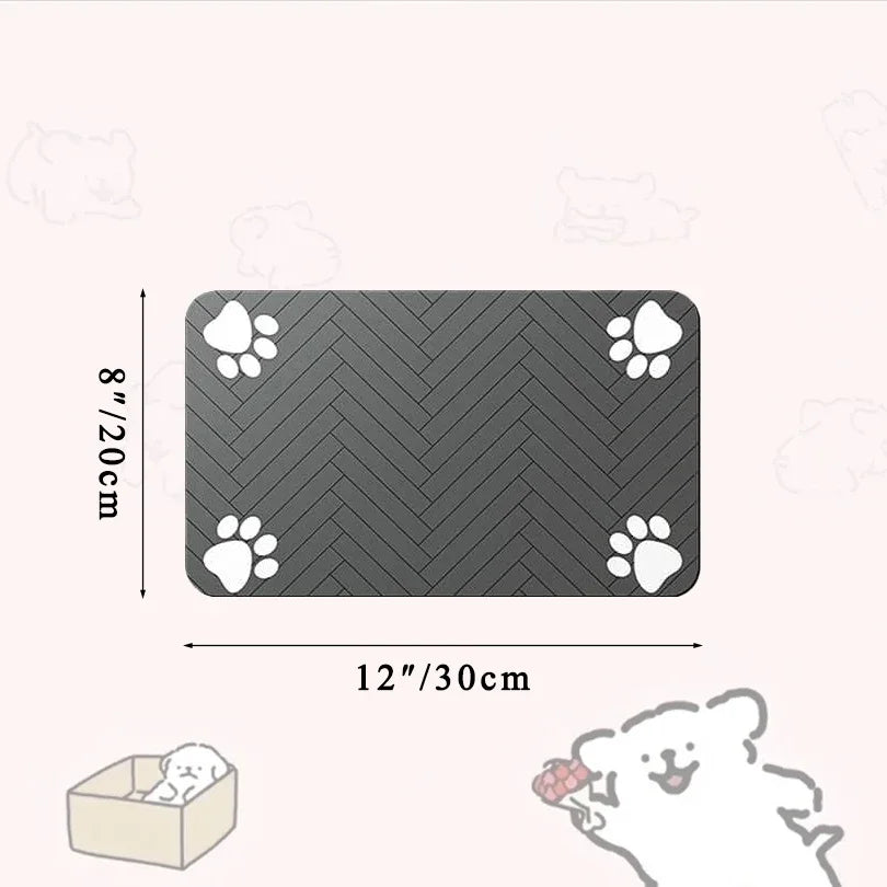 1pc Quick-Dry Diatom Mud Pet Feeding Mat - Splash-Proof, Absorbent, Easy to Clean, Suitable for Dogs and Cats, Herringbone Pattern with Paw Print Design, Washable Pet Feeding Mat