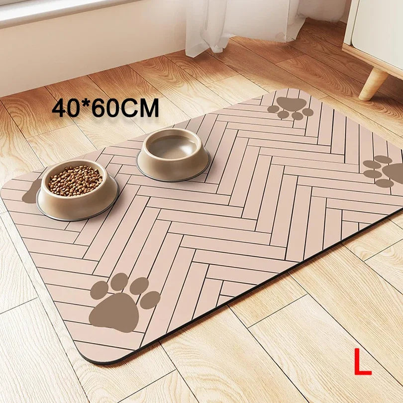 1pc Quick-Dry Diatom Mud Pet Feeding Mat - Splash-Proof, Absorbent, Easy to Clean, Suitable for Dogs and Cats, Herringbone Pattern with Paw Print Design, Washable Pet Feeding Mat