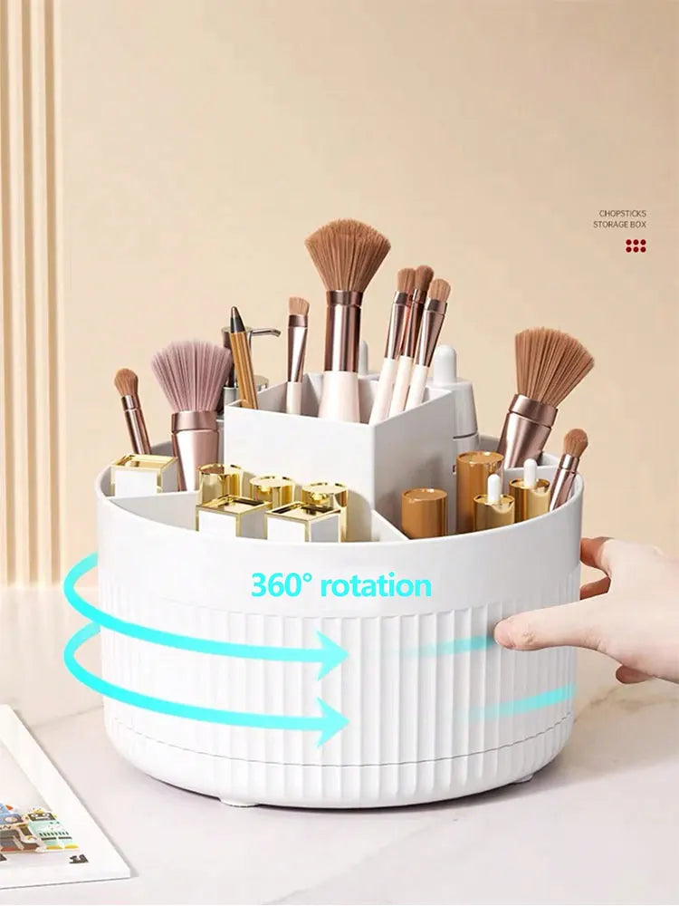 360° Rotating Makeup Organizer - 1pc Plastic Cosmetic Storage with 5 Compartments - Multi-Functional Holder for Brushes