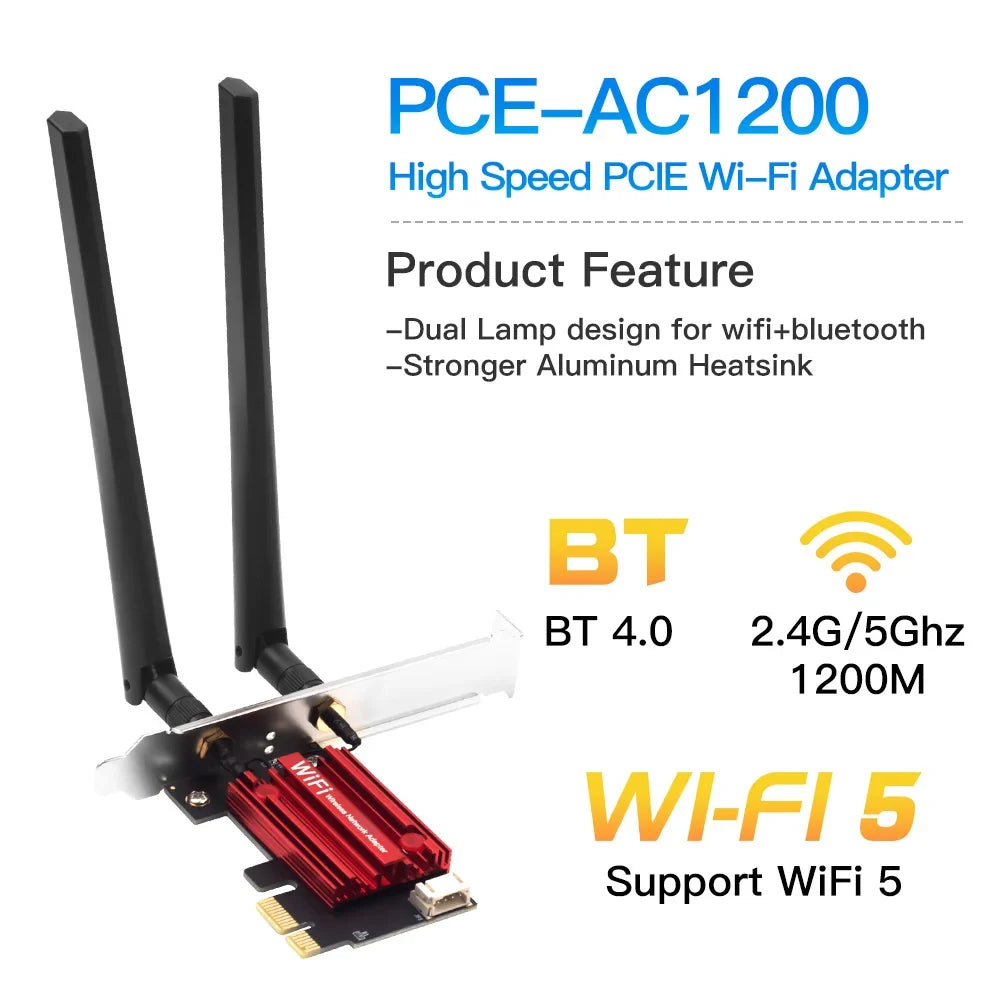 Pci-e Wireless Adapter AC1200 Dual Band Wifi Network Card for Desktop