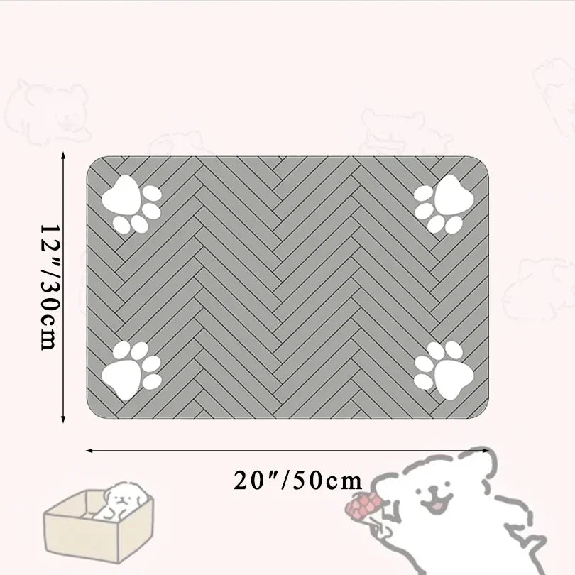 1pc Quick-Dry Diatom Mud Pet Feeding Mat - Splash-Proof, Absorbent, Easy to Clean, Suitable for Dogs and Cats, Herringbone Pattern with Paw Print Design, Washable Pet Feeding Mat