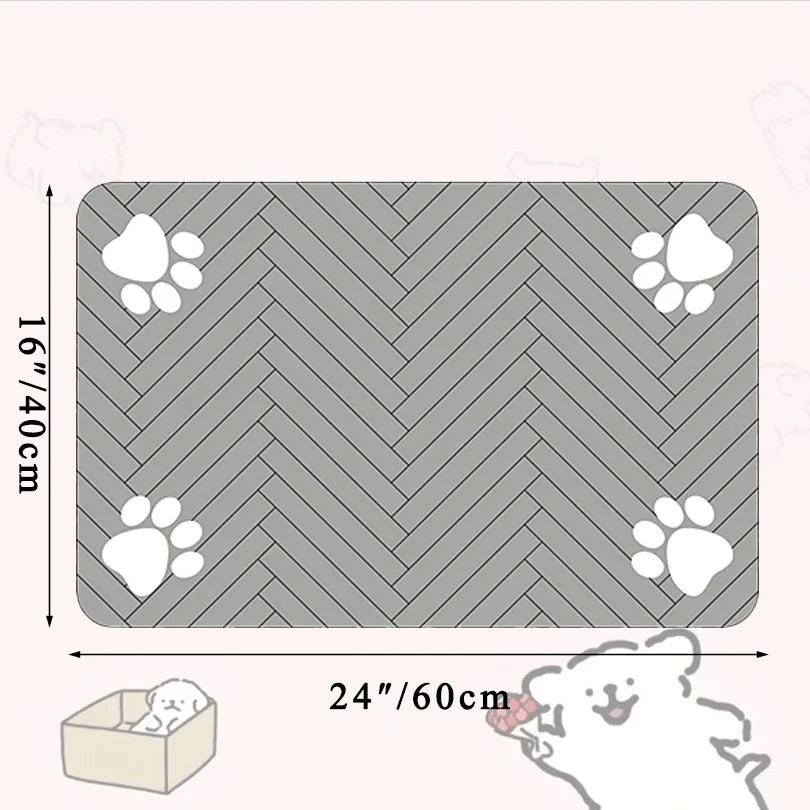 1pc Quick-Dry Diatom Mud Pet Feeding Mat - Splash-Proof, Absorbent, Easy to Clean, Suitable for Dogs and Cats, Herringbone Pattern with Paw Print Design, Washable Pet Feeding Mat