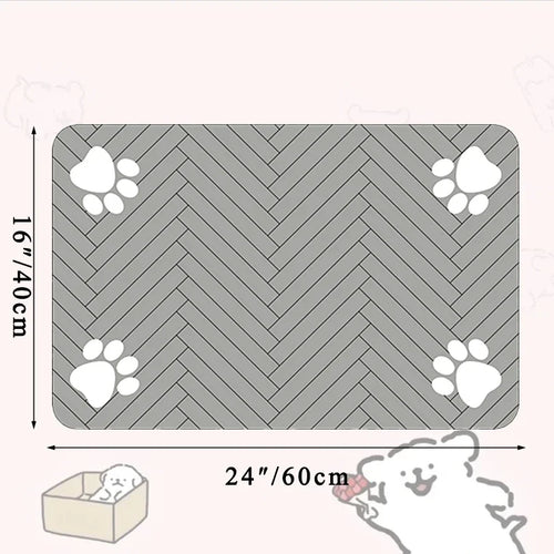 1pc Quick-Dry Diatom Mud Pet Feeding Mat - Splash-Proof, Absorbent, Easy to Clean, Suitable for Dogs and Cats, Herringbone Pattern with Paw Print Design, Washable Pet Feeding Mat