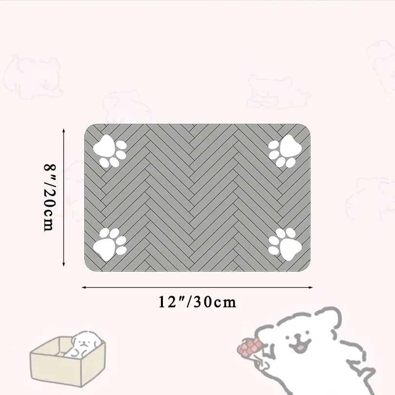 1pc Quick-Dry Diatom Mud Pet Feeding Mat - Splash-Proof, Absorbent, Easy to Clean, Suitable for Dogs and Cats, Herringbone Pattern with Paw Print Design, Washable Pet Feeding Mat