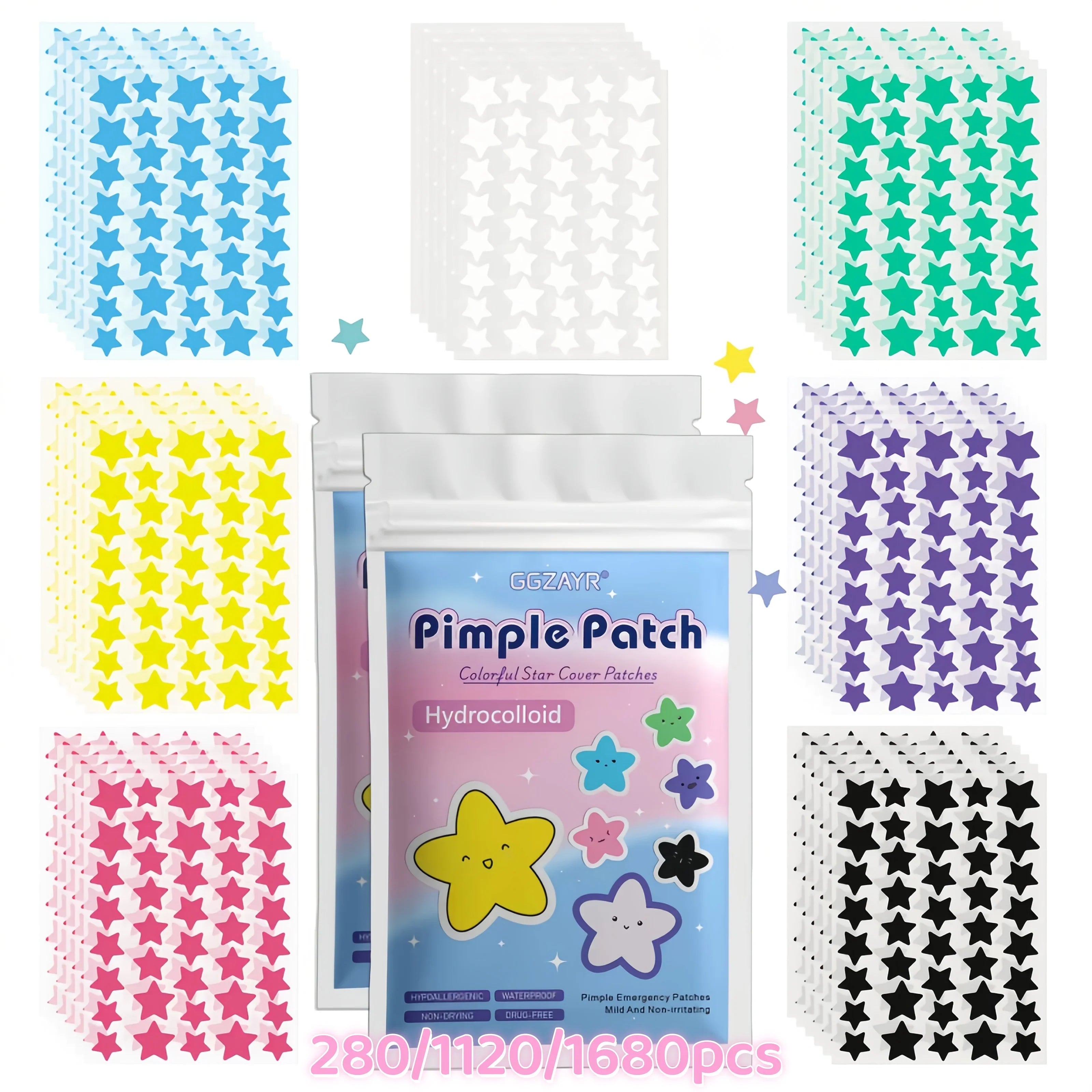 StarSpot™ Colorful Star Pimple Patches | Hydrocolloid Blemish Patches – 280, 1120 or 1680 Count