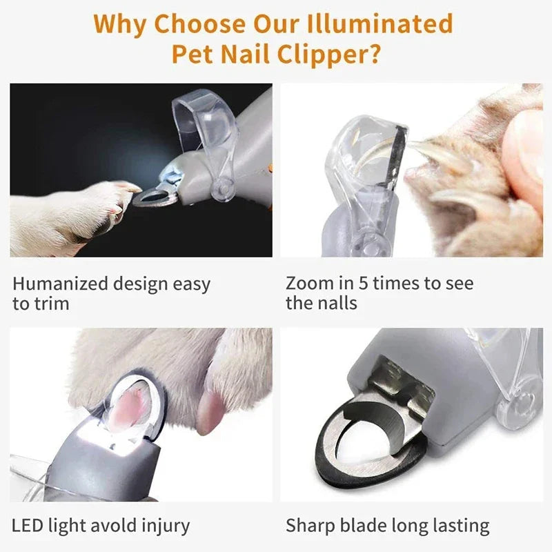 Pet Nail Clipper with LED Light – Stainless Steel Cat & Dog Nail Trimmer