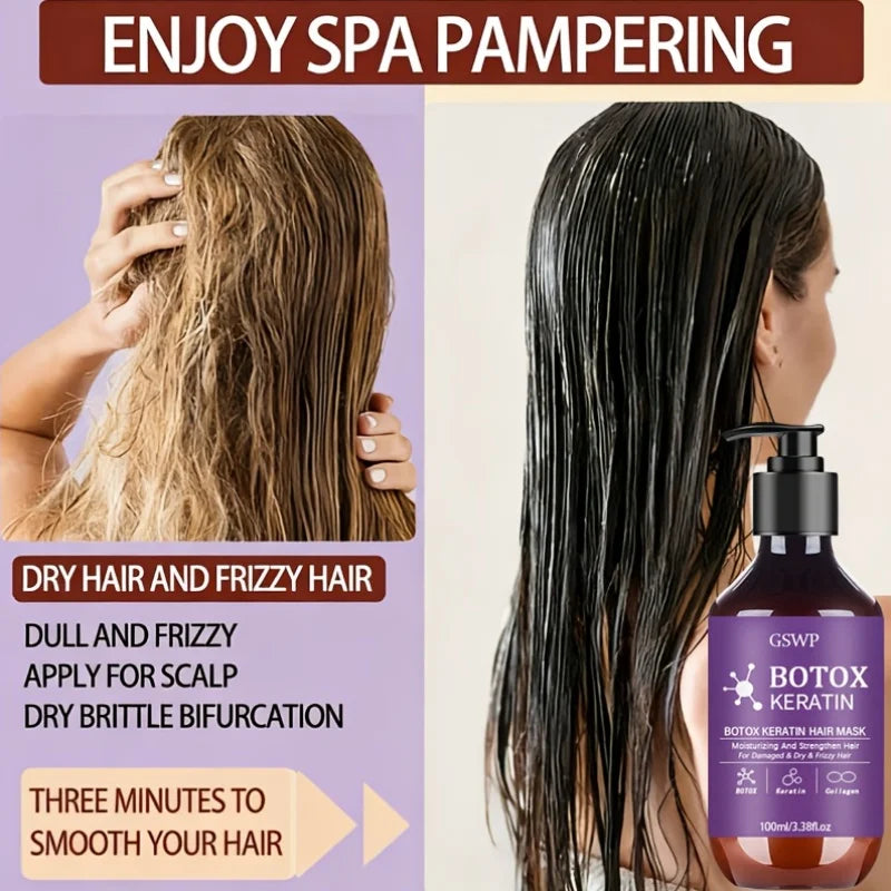GSWP Botox Keratin Hair Mask, moisturizes and strengthens damaged hair, reduces frizz, split ends and tangles.100ml/200ml