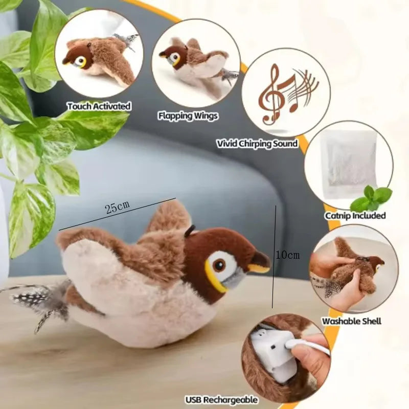 Interactive Rechargeable Chirping & Flapping Bird Cat Toy