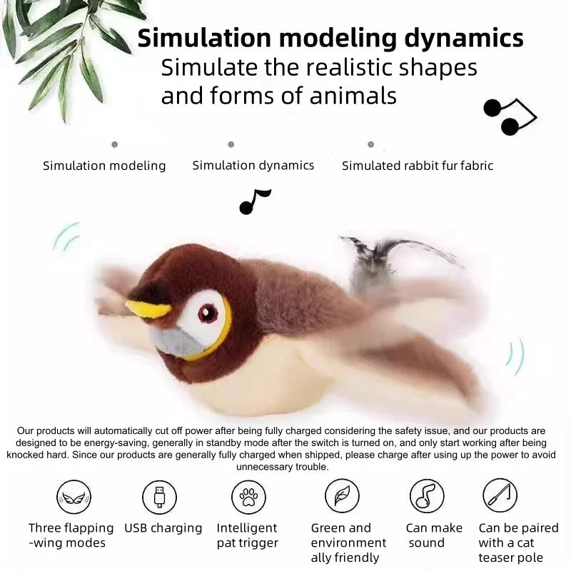Interactive Rechargeable Chirping & Flapping Bird Cat Toy