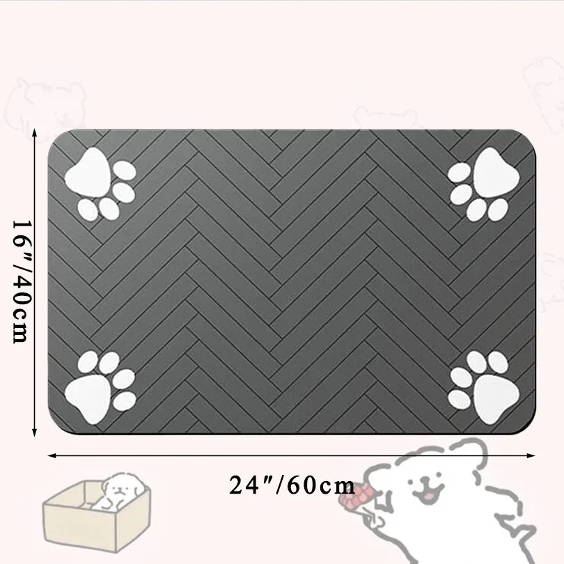 1pc Quick-Dry Diatom Mud Pet Feeding Mat - Splash-Proof, Absorbent, Easy to Clean, Suitable for Dogs and Cats, Herringbone Pattern with Paw Print Design, Washable Pet Feeding Mat