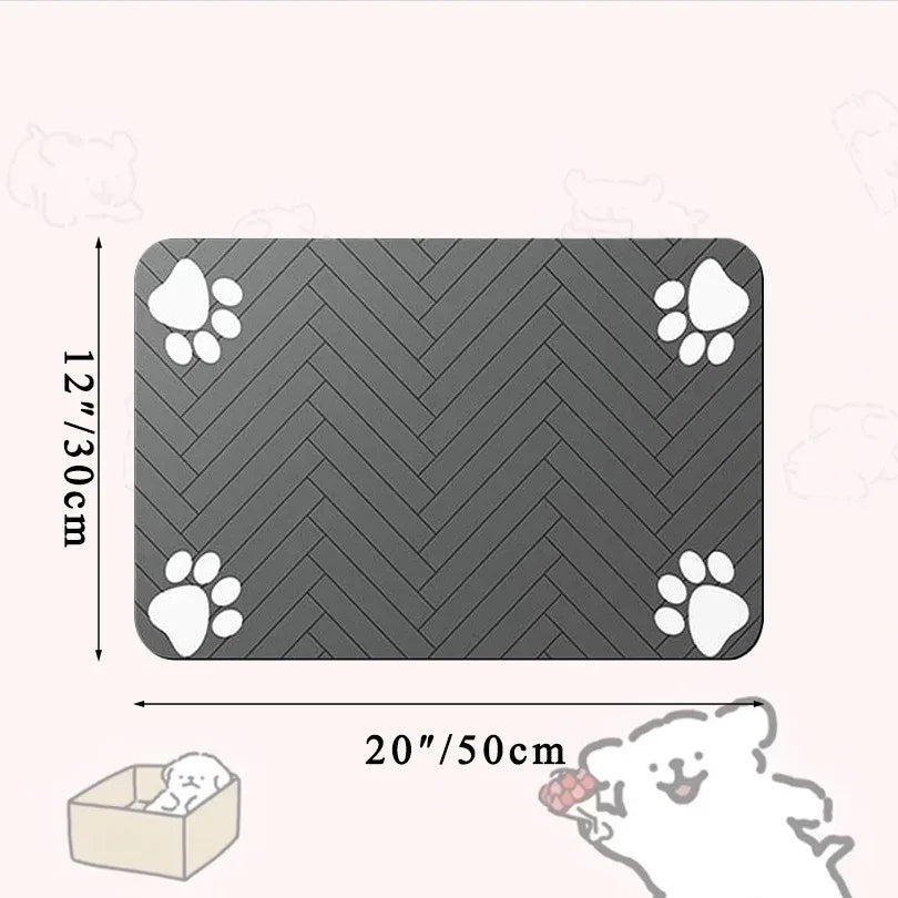 1pc Quick-Dry Diatom Mud Pet Feeding Mat - Splash-Proof, Absorbent, Easy to Clean, Suitable for Dogs and Cats, Herringbone Pattern with Paw Print Design, Washable Pet Feeding Mat